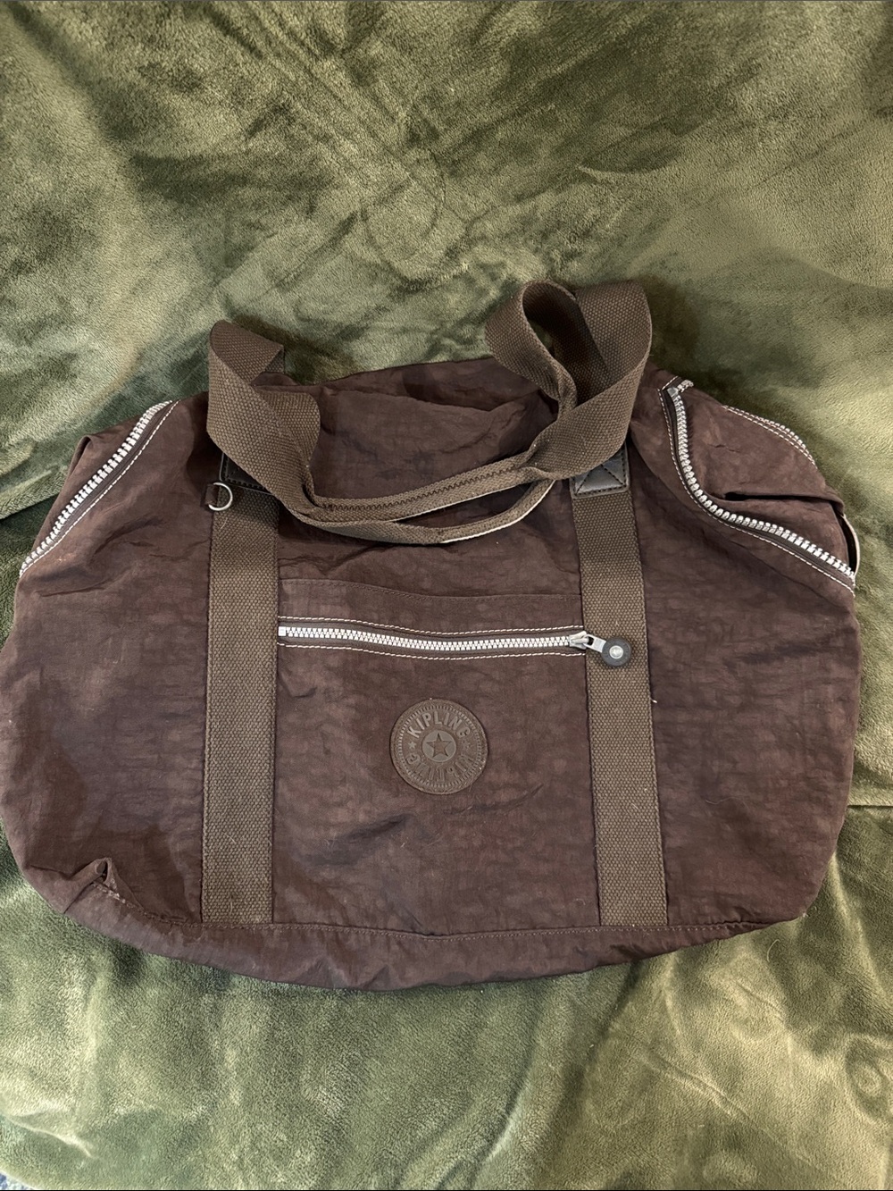 Kipling Chocolate Brown Nylon Duffel with Dual Handles